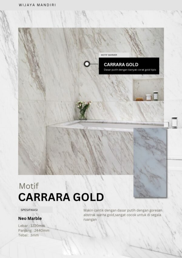 PVC Marmer | UPVC Marble Panel Dinding Carrara Gold